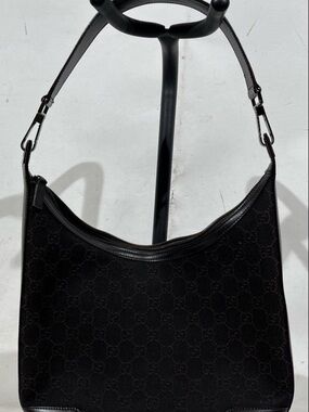 Vintage Black Gucci GG canvas shoulder bag